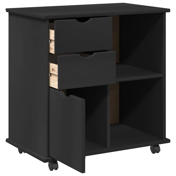 vidaXL Cabinet roulant Noir 63,5 x 39 x 65,5 cm Bois de Pin Massif