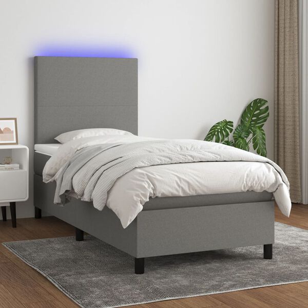 vidaXL Sommier &agrave; lattes de lit avec matelas et LED Gris fonc&eacute; 90x200cm