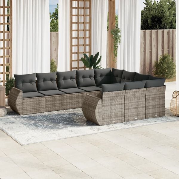 vidaXL Salon de jardin avec coussins 10 pcs gris r&eacute;sine tress&eacute;e