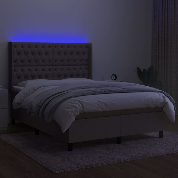 vidaXL Sommier &agrave; lattes de lit matelas et LED Taupe 140x190 cm Tissu