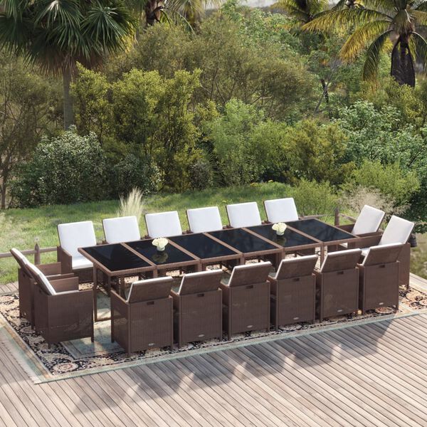 vidaXL Ensemble &agrave; manger de jardin avec coussins 13 pcs R&eacute;sine tress&eacute;e