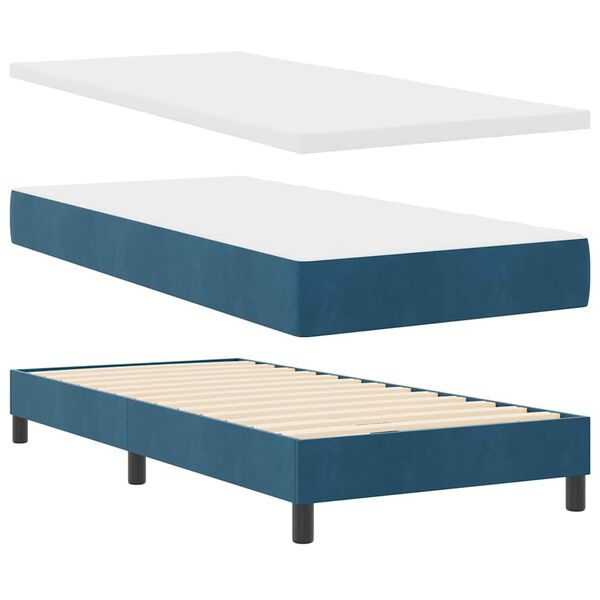 vidaXL Lit &agrave; ressorts avec matelas Bleu fonc&eacute; 200 x 90 cm Polyester