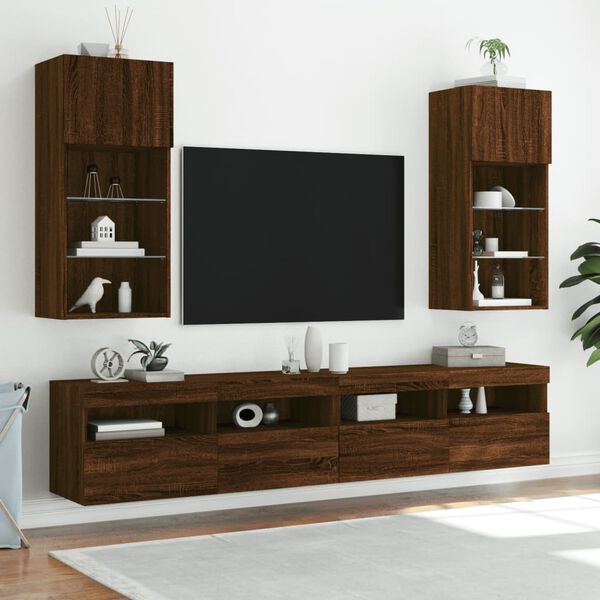 vidaXL Meuble TV avec lumi&egrave;res LED ch&ecirc;ne marron 40,5x30x90 cm