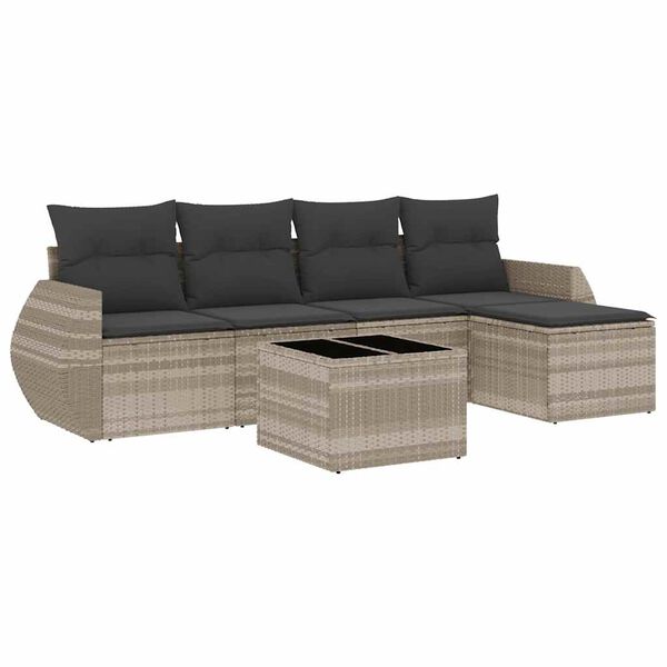 vidaXL Salon de jardin 6 pcs avec coussins gris clair r&eacute;sine tress&eacute;e
