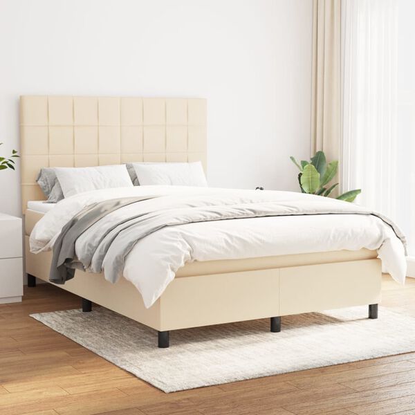 vidaXL Sommier &agrave; lattes de lit avec matelas Cr&egrave;me 140x200 cm Tissu