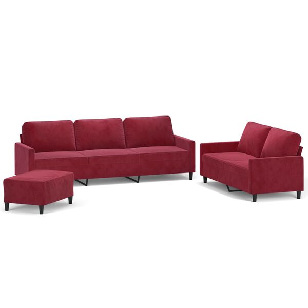vidaXL Ensemble de canap&eacute;s 3 pcs avec coussins Rouge bordeaux Velours