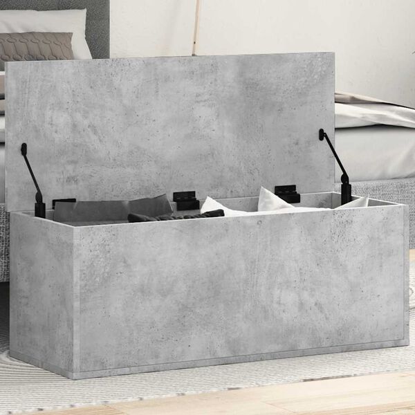 vidaXL Bo&icirc;te de rangement gris b&eacute;ton 90x35x35 cm bois d'ing&eacute;nierie