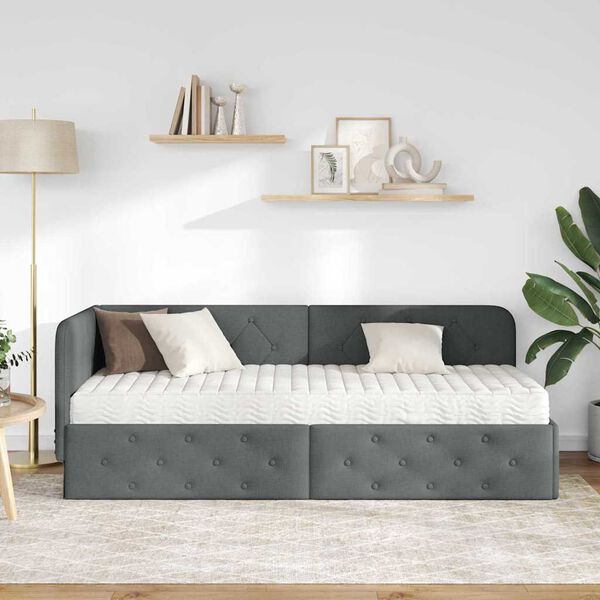 vidaXL Cadre de lit d'angle avec matelas Gris foncé 80 x 200 cm tissu