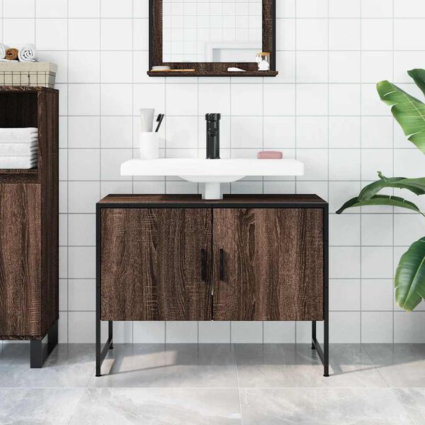 vidaXL Armoire lavabo de salle de bain ch&ecirc;ne marron bois d'ing&eacute;nierie