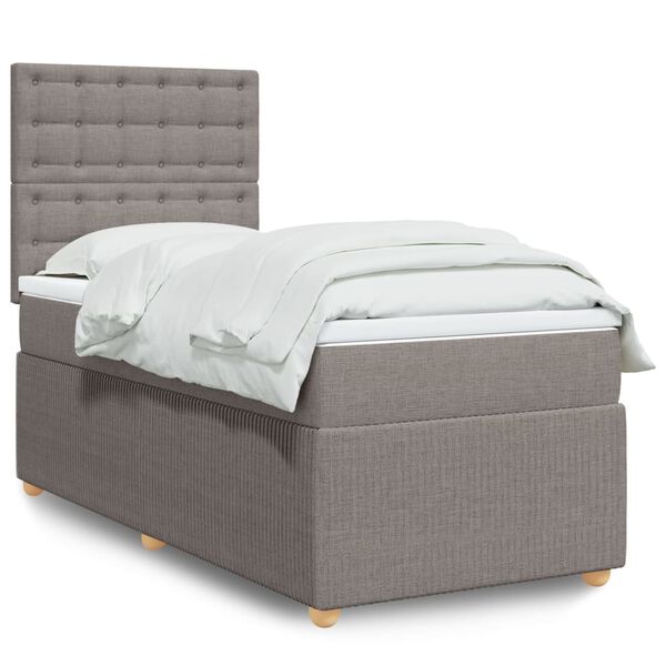 vidaXL Sommier &agrave; lattes de lit avec matelas Taupe 90x200 cm Tissu