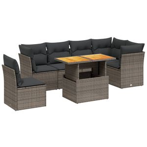 vidaXL Salon de jardin avec coussins 7 pcs gris r&eacute;sine tress&eacute;e