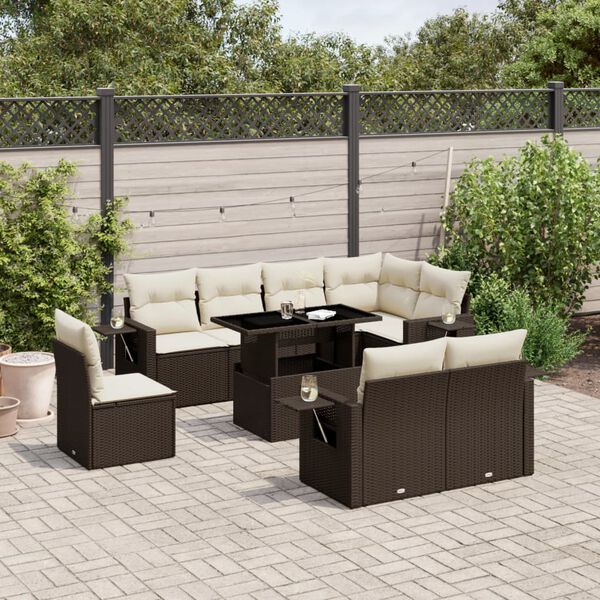 vidaXL Salon de jardin avec coussins 9 pcs marron r&eacute;sine tress&eacute;e