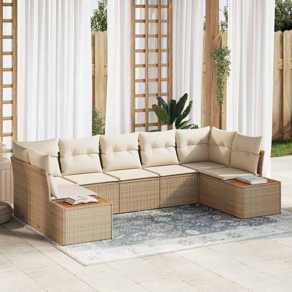 vidaXL Ensemble de canap&eacute; de jardin avec coussin 7 pcs Beige polyrotin