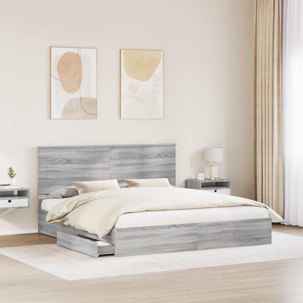 vidaXL Lit de Rangement Gris Sonoma 200 x 200 cm Bois d'ing&eacute;nierie