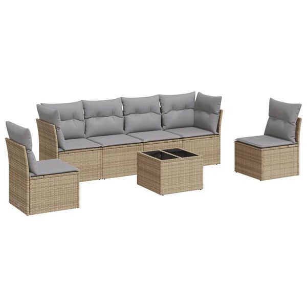 vidaXL Salon de jardin avec coussins 7 pcs beige r&eacute;sine tress&eacute;e