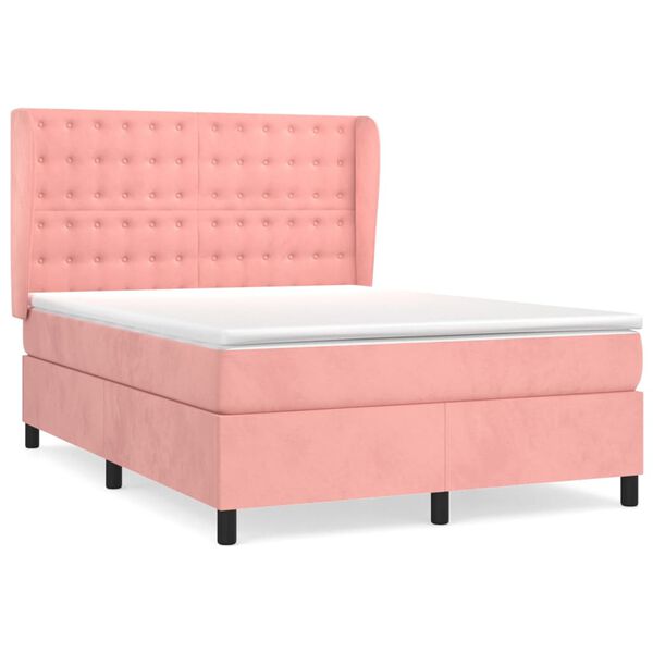 vidaXL Sommier &agrave; lattes de lit avec matelas Rose 140x190 cm Velours
