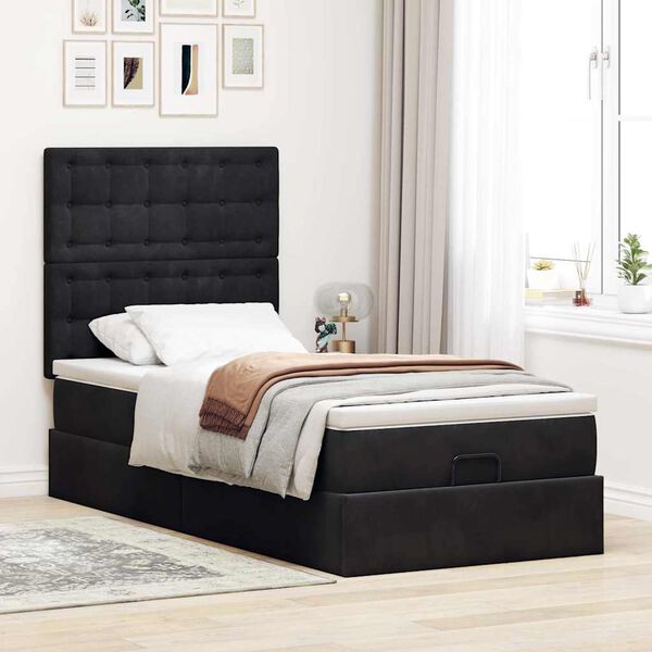 vidaXL Cadre de lit ottoman avec matelas noir 90x200 cm velours