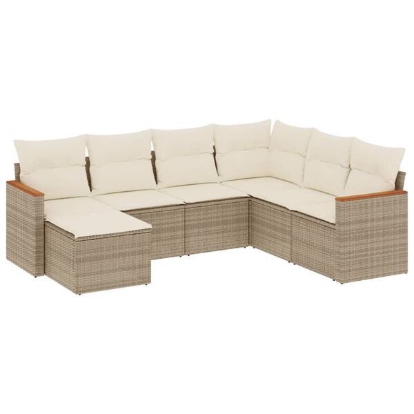vidaXL Salon de jardin avec coussins 7 pcs beige r&eacute;sine tress&eacute;e