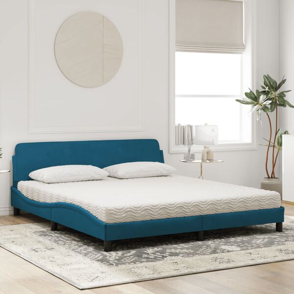 vidaXL Lit avec matelas Dover bleu 180x200 cm velours
