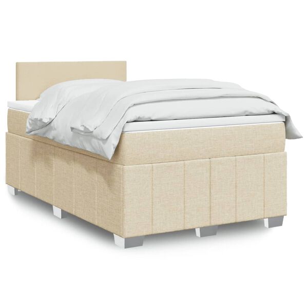 vidaXL Sommier &agrave; lattes de lit avec matelas cr&egrave;me 120x190 cm tissu
