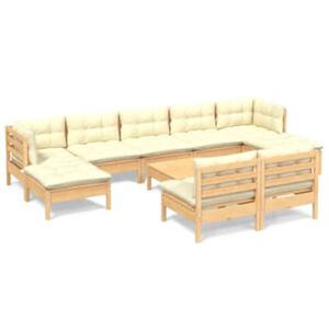 vidaXL Salon de jardin 10 pcs avec coussins cr&egrave;me Bois de pin