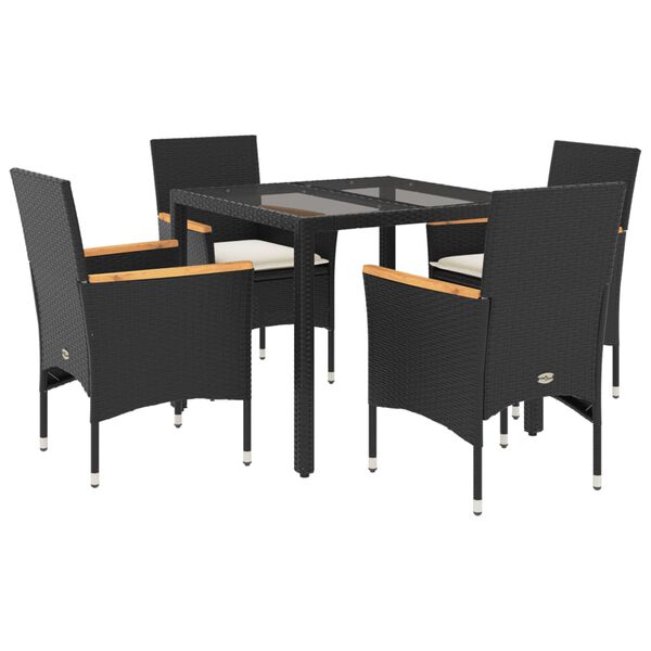 vidaXL Ensemble &agrave; manger de jardin et coussins 5 pcs noir rotin verre