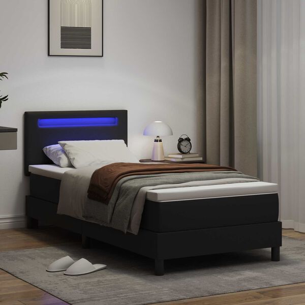 vidaXL Lit &agrave; ressorts avec matelas Noir 90 x 200 cm Simili cuir