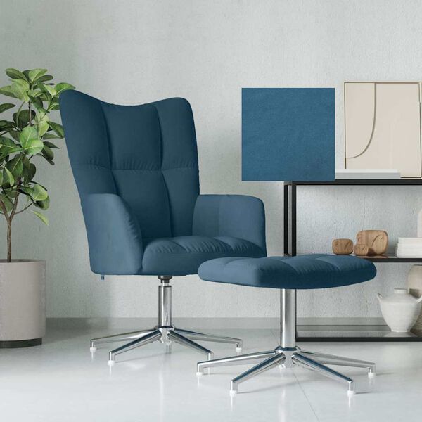 vidaXL Chaise de relaxation avec tabouret Bleu Velours