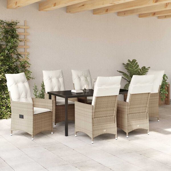 vidaXL Ensemble de salle à manger pour jardin 7 pcs Beige polyrotin