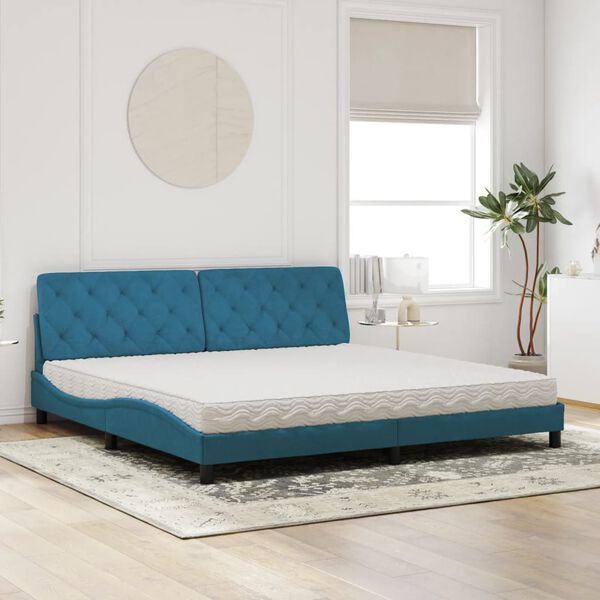 vidaXL Lit avec matelas bleu 200x200 cm velours