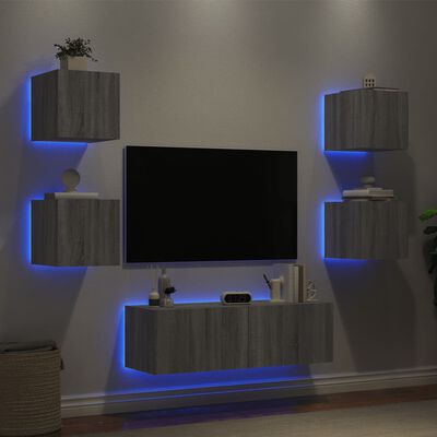 vidaXL Meuble TV muraux 5 pcs avec lumières LED sonoma gris