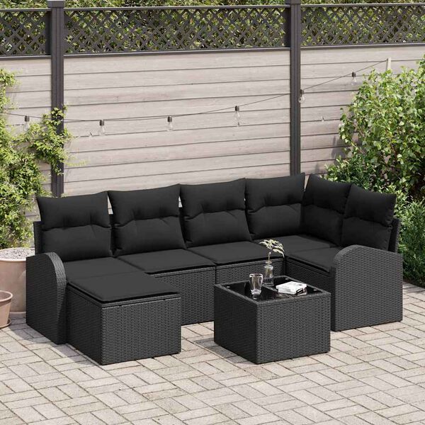 vidaXL Ensemble de Canapés avec coussin 7 pcs Noir polyrotin