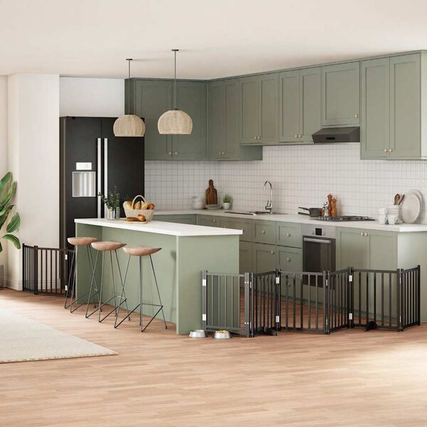 vidaXL Barri&egrave;re pour chien porte pliable 9 panneaux noir bois peuplier