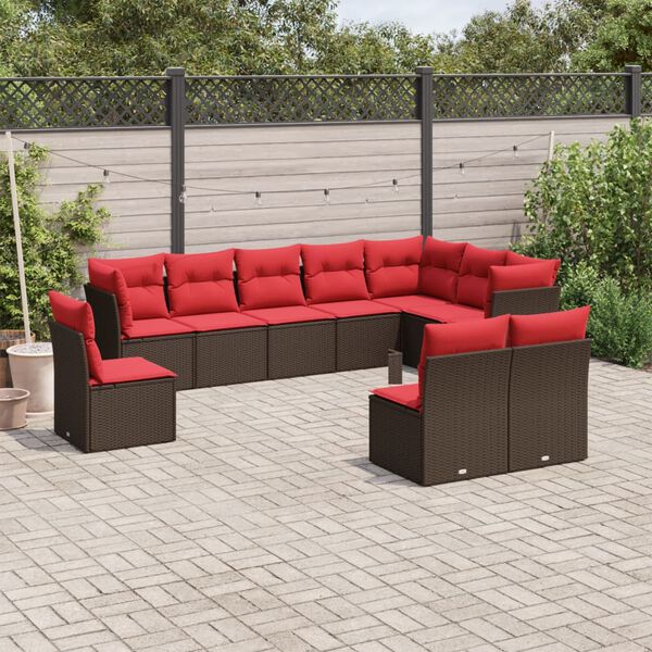 vidaXL Salon de jardin 10 pcs avec coussins marron r&eacute;sine tress&eacute;e