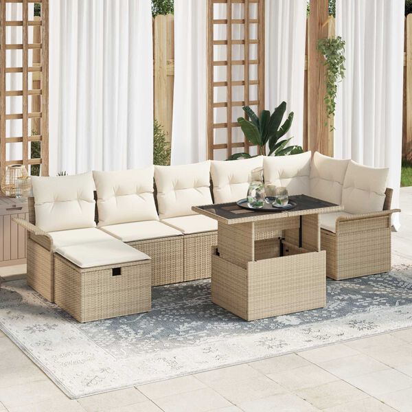 vidaXL Ensemble de canap&eacute; de jardin 8 pcs Beige Poly rotin