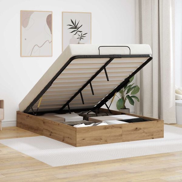 vidaXL Cadre de lit ottoman avec stockage Ch&ecirc;ne Artisanal 150 x 200 cm