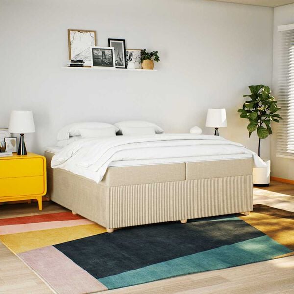 vidaXL Sommier &agrave; lattes de lit avec matelas Cr&egrave;me 200x200 cm Tissu