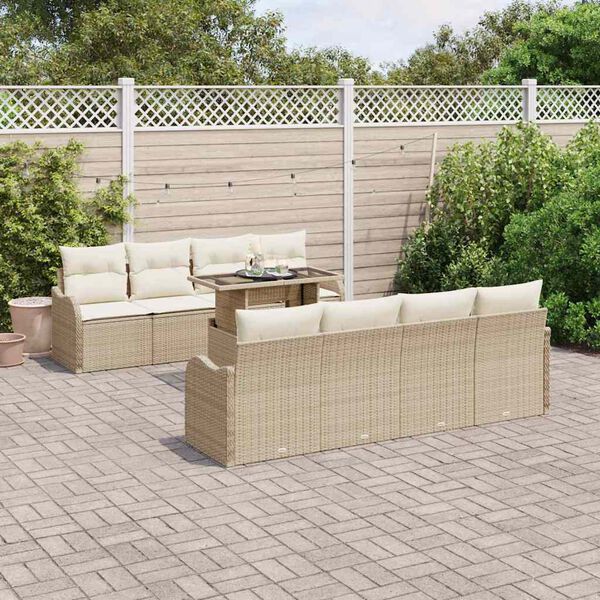vidaXL Ensemble de canap&eacute; de jardin 9 pcs Beige Poly rotin
