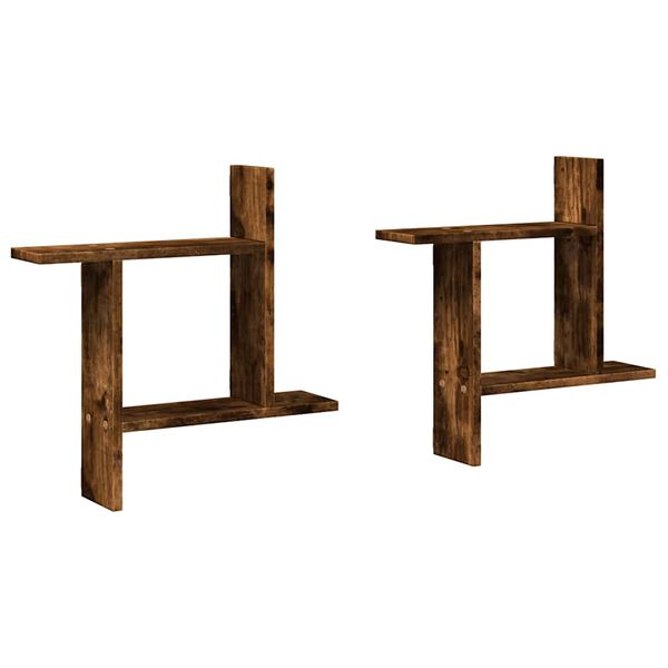 vidaXL &Eacute;tag&egrave;res murales 2 pcs ch&ecirc;ne fum&eacute; 50x12x50 cm Bois d'ing&eacute;nierie