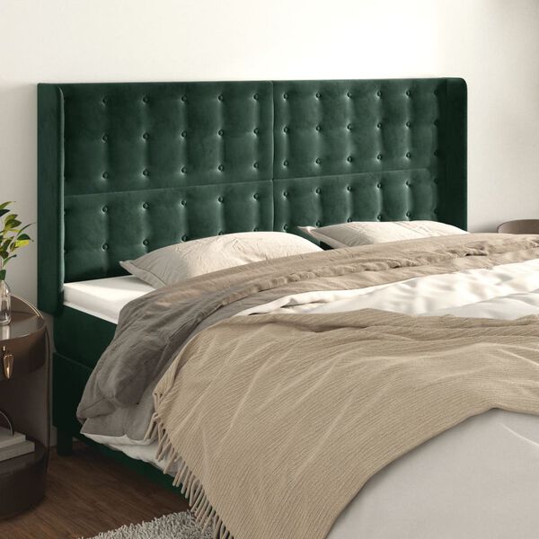 vidaXL T&ecirc;te de lit avec oreilles Vert fonc&eacute; 163x16x118/128 cm Velours