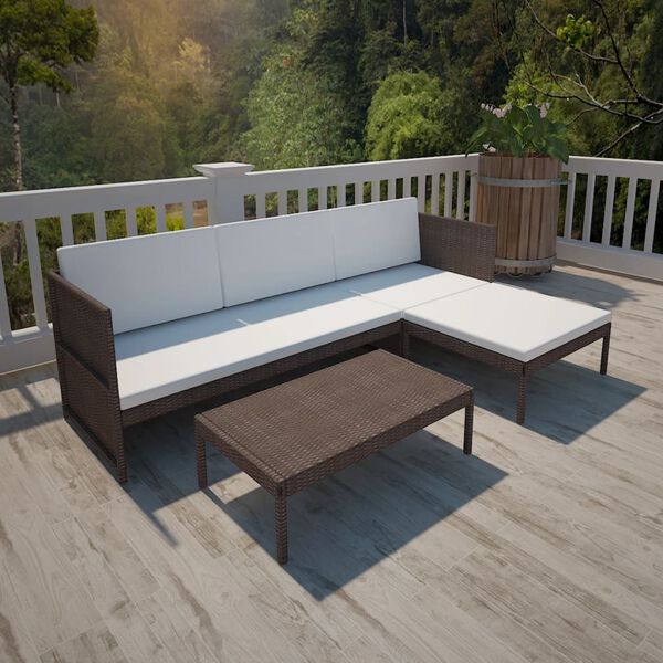 vidaXL Salon de jardin 3 pcs avec coussins r&eacute;sine tress&eacute;e marron