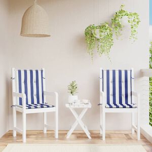 vidaXL Coussins de chaise &agrave; dossier bas lot de 2 rayures bleu et blanc
