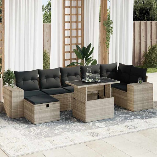 vidaXL Salon de jardin 5 pcs avec coussins gris clair r&eacute;sine tress&eacute;e