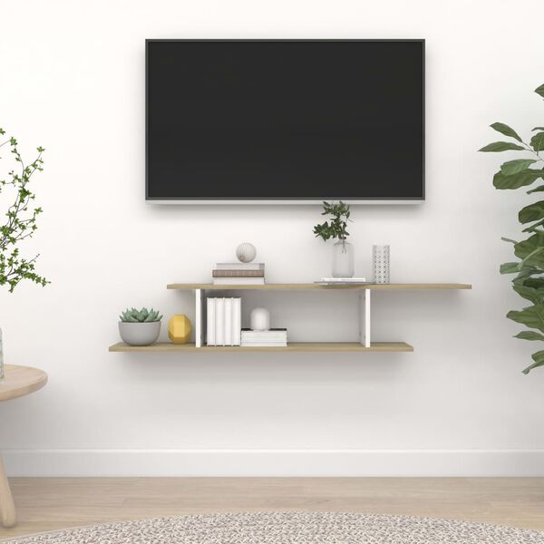 vidaXL &Eacute;tag&egrave;re TV murale Blanc et ch&ecirc;ne Sonoma Bois d&rsquo;ing&eacute;nierie