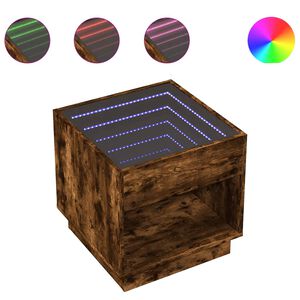 vidaXL Table de chevet avec LED infini ch&ecirc;ne fum&eacute; 50x50x50 cm