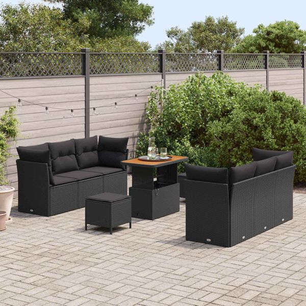 vidaXL Ensemble de canap&eacute; de jardin avec coussin 9 pcs Noir polyrotin