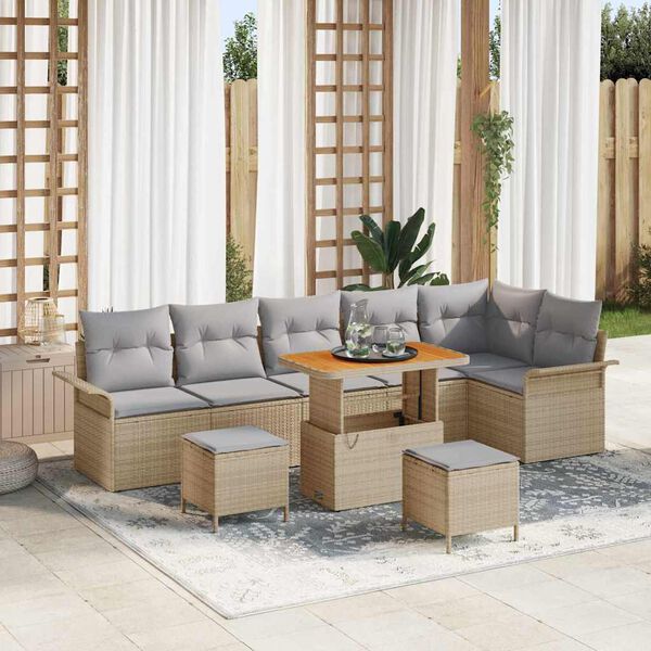 vidaXL Ensemble de canap&eacute; de jardin avec coussin 9 pcs Beige polyrotin