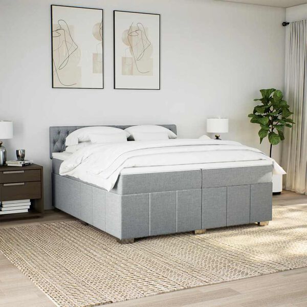 vidaXL Sommier &agrave; lattes de lit avec matelas Gris clair 200x200cm Tissu