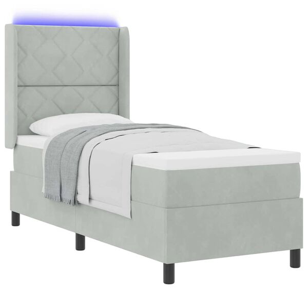 vidaXL Lit &agrave; Ressorts avec Matelas LED Gris clair 80 x 200 cm Velours