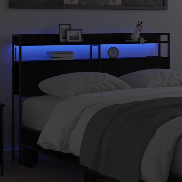 vidaXL T&ecirc;te de lit de rangement Ch&ecirc;ne noir 135 cm Bois d'ing&eacute;nierie